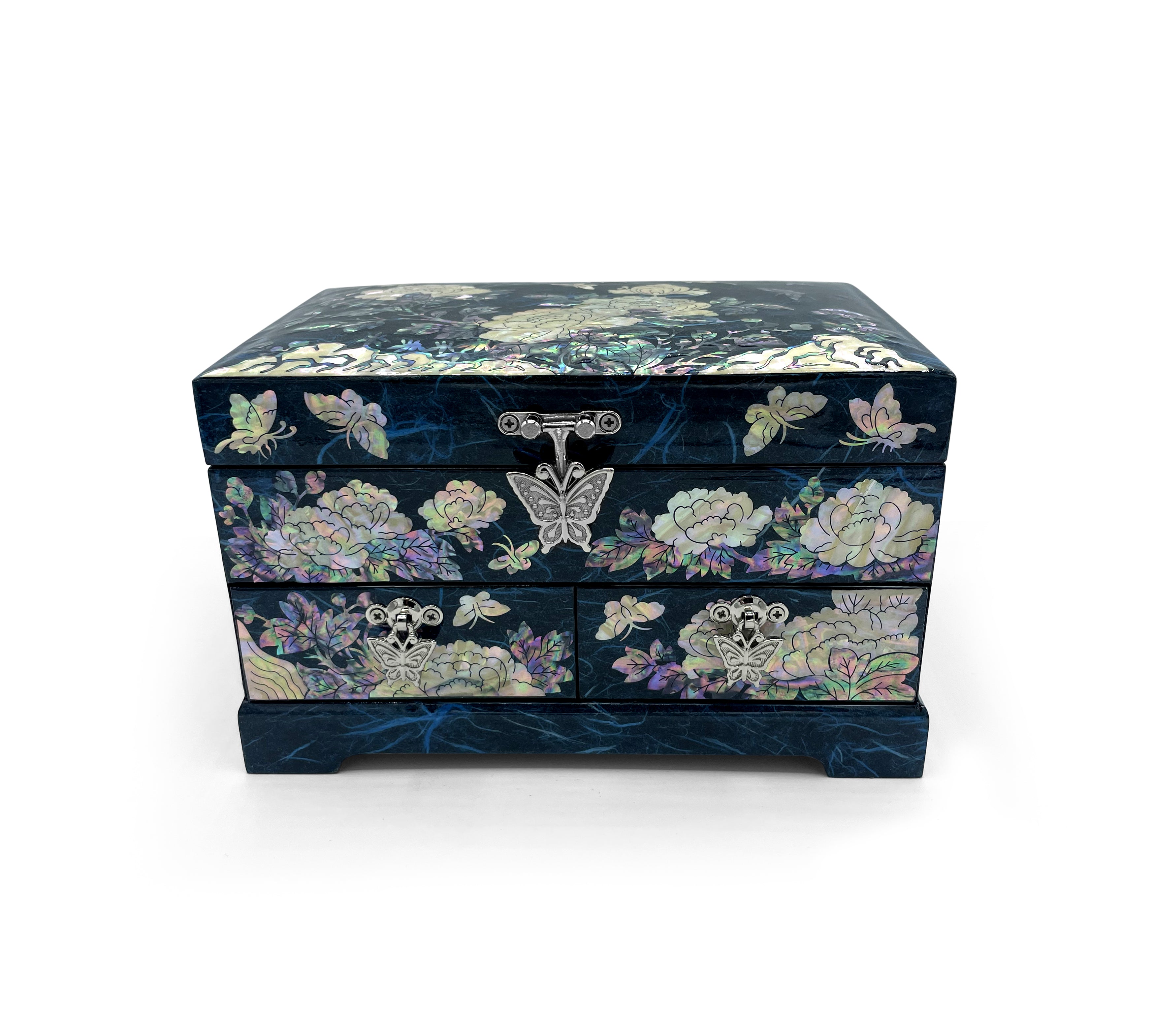 Butterflies and Lotus Blossom Mirrored Chest With Drawers-nunchi