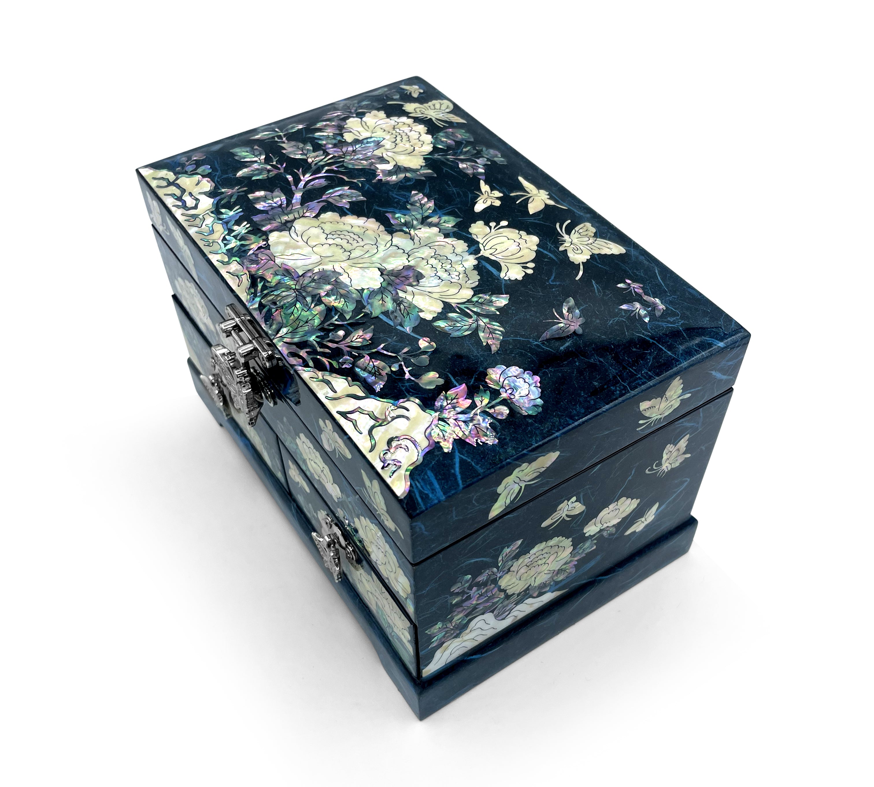 Butterflies and Lotus Blossom Mirrored Chest With Drawers-nunchi