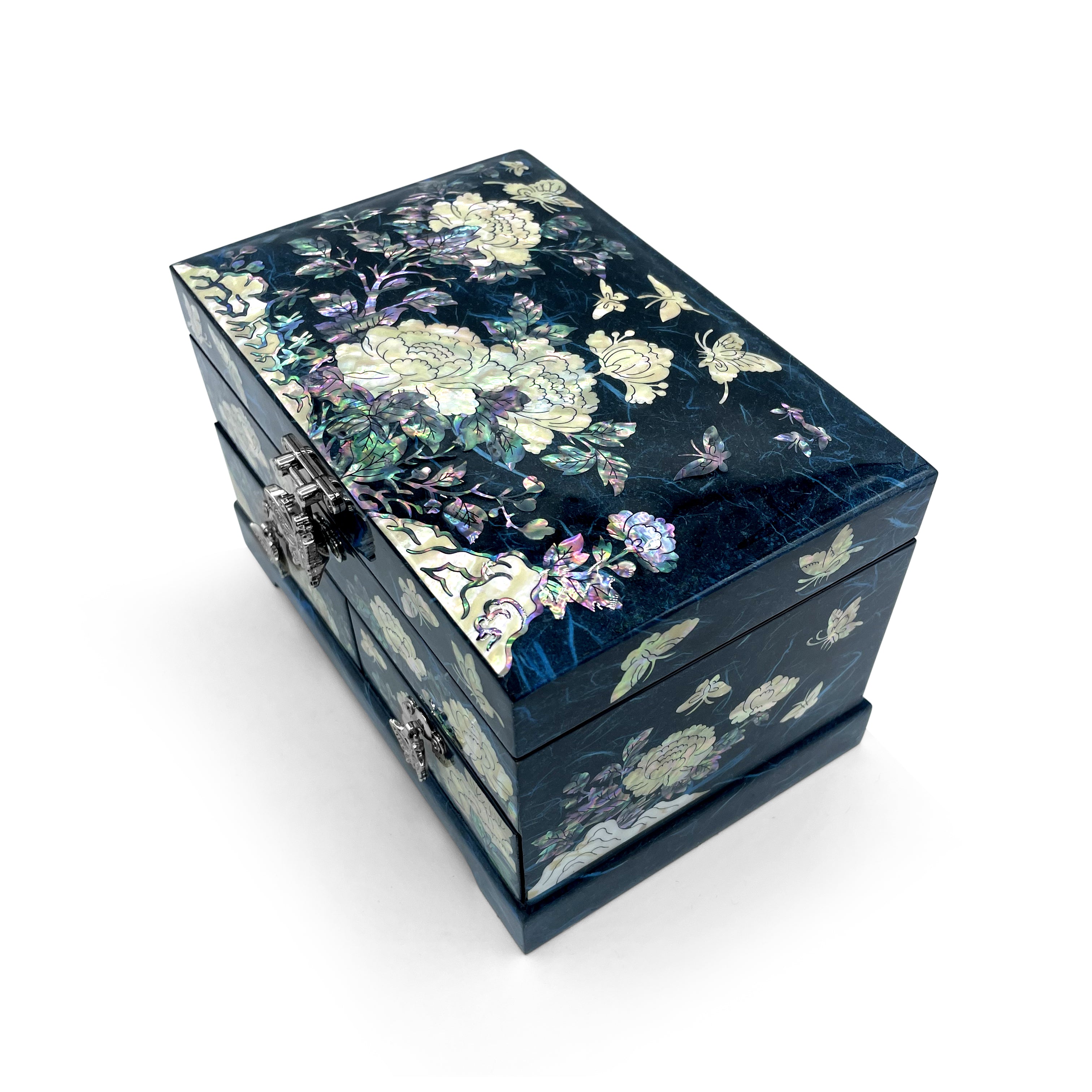 Butterflies and Lotus Blossom Mirrored Chest With Drawers-nunchi