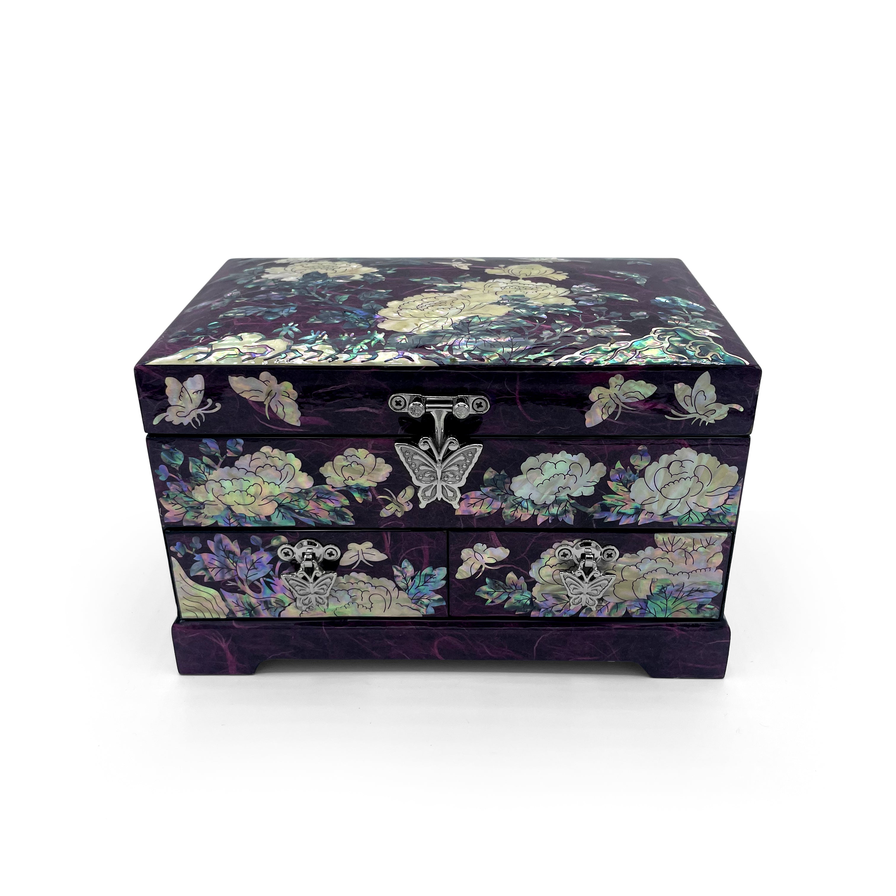 Butterflies and Lotus Blossom Mirrored Chest With Drawers-nunchi