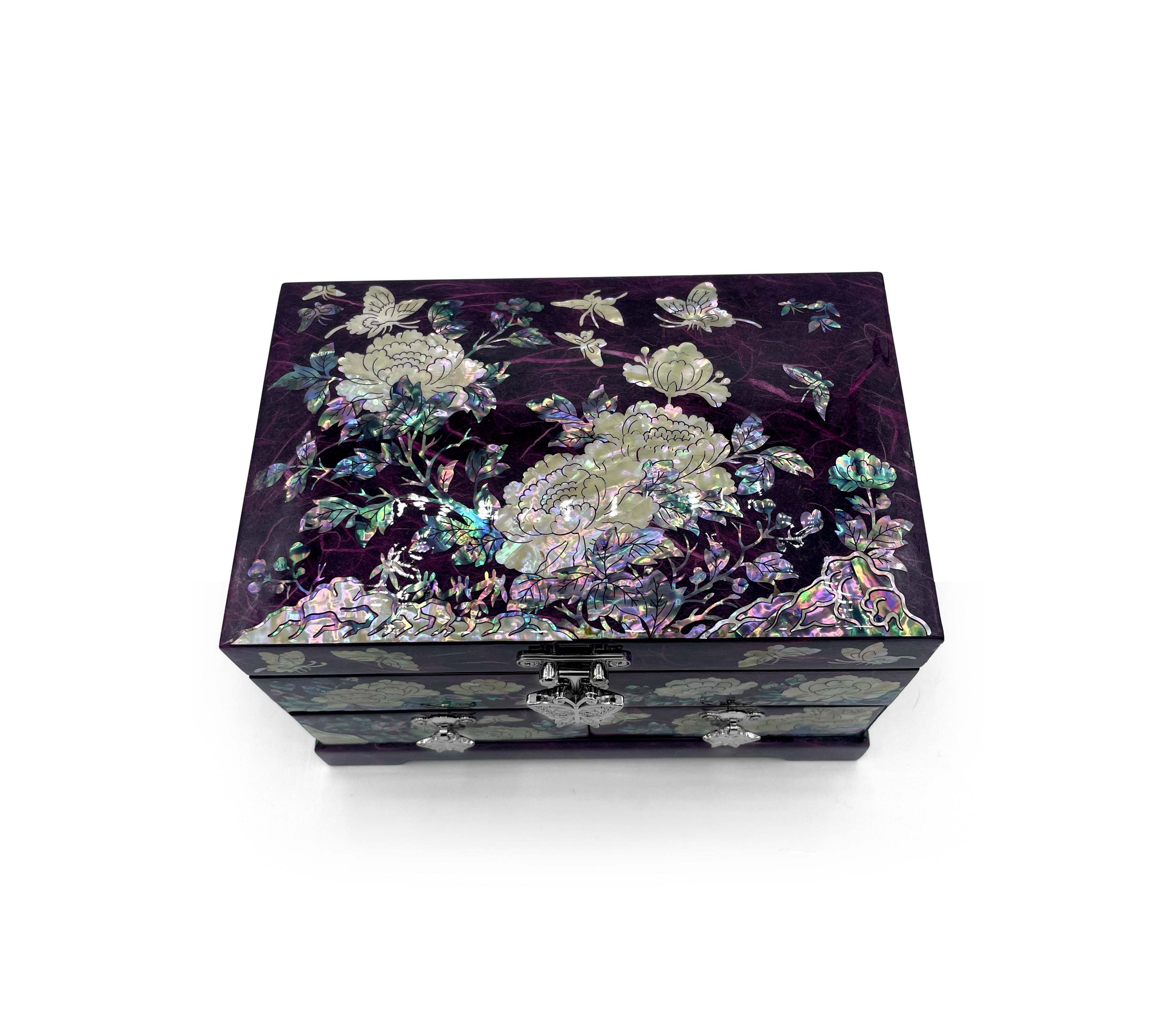 Butterflies and Lotus Blossom Mirrored Chest With Drawers-nunchi