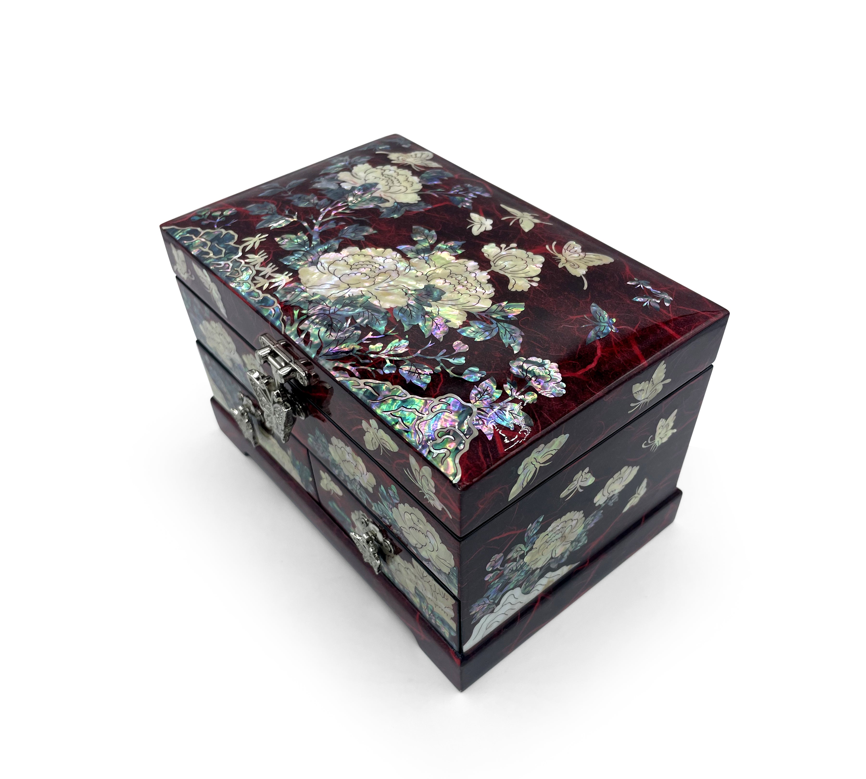 Butterflies and Lotus Blossom Mirrored Chest With Drawers-nunchi